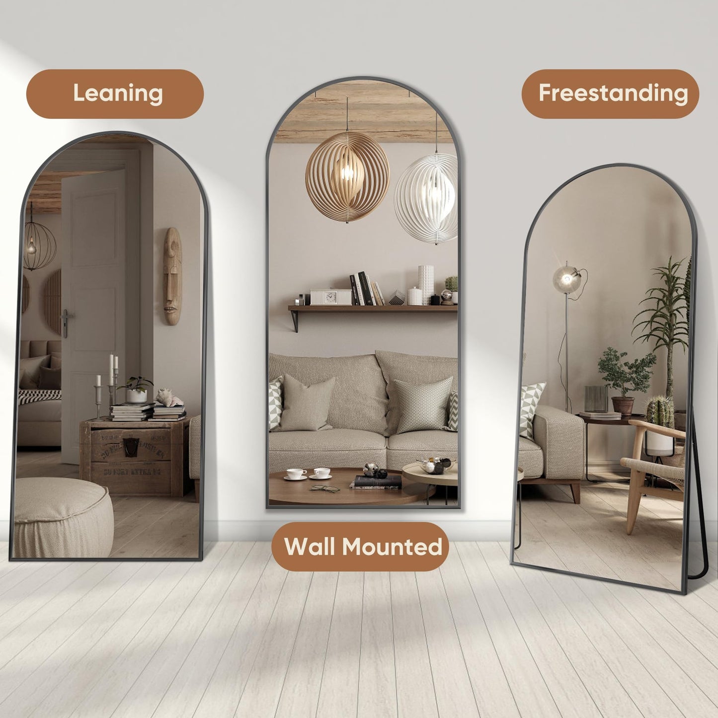 Homsion Full Length Mirror, 71"x32" Oversized Arched Large Standing, Tall Body Floor Wall Hanging for Bedroom Living Room Aluminum Frame,Black