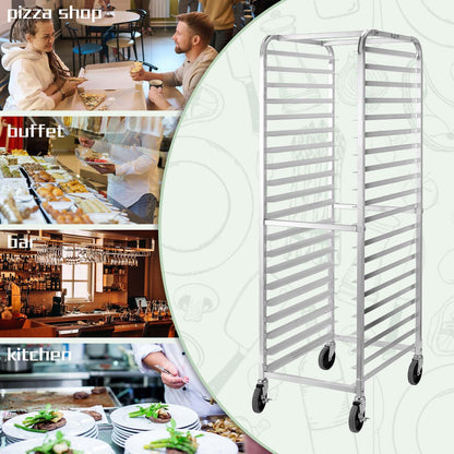 HALLY SINKS & TABLES H Bun Pan Rack 20 Tier with Wheels, Commercial Bakery Racking of Aluminum for Full & Half Sheet - Kitchen, Restaurant, Cafeteria, Pizzeria, Hotel and Home, 26" L x 20" W x 69" H