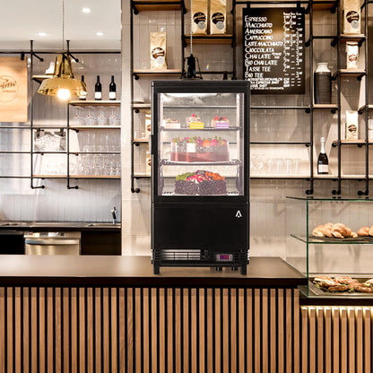 2.0 Cu.Ft. Countertop Refrigerated Display Case, Commercial Pastry Refrigerator with Led and Air-Cooling, Bakery, Cafes and Restaurants, Featuring Rear Sliding Door for Easy Access and Frost-Free