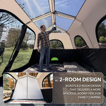 PEAK OUTDOORS Instant Tent 6/8 Person Tents for Camping, 60 Second Easy Setup Portable Camping Cabin Tent with Rainfly, Waterproof Pop Up Tents for Family Camping & Hiking with Expandable Carry Bag