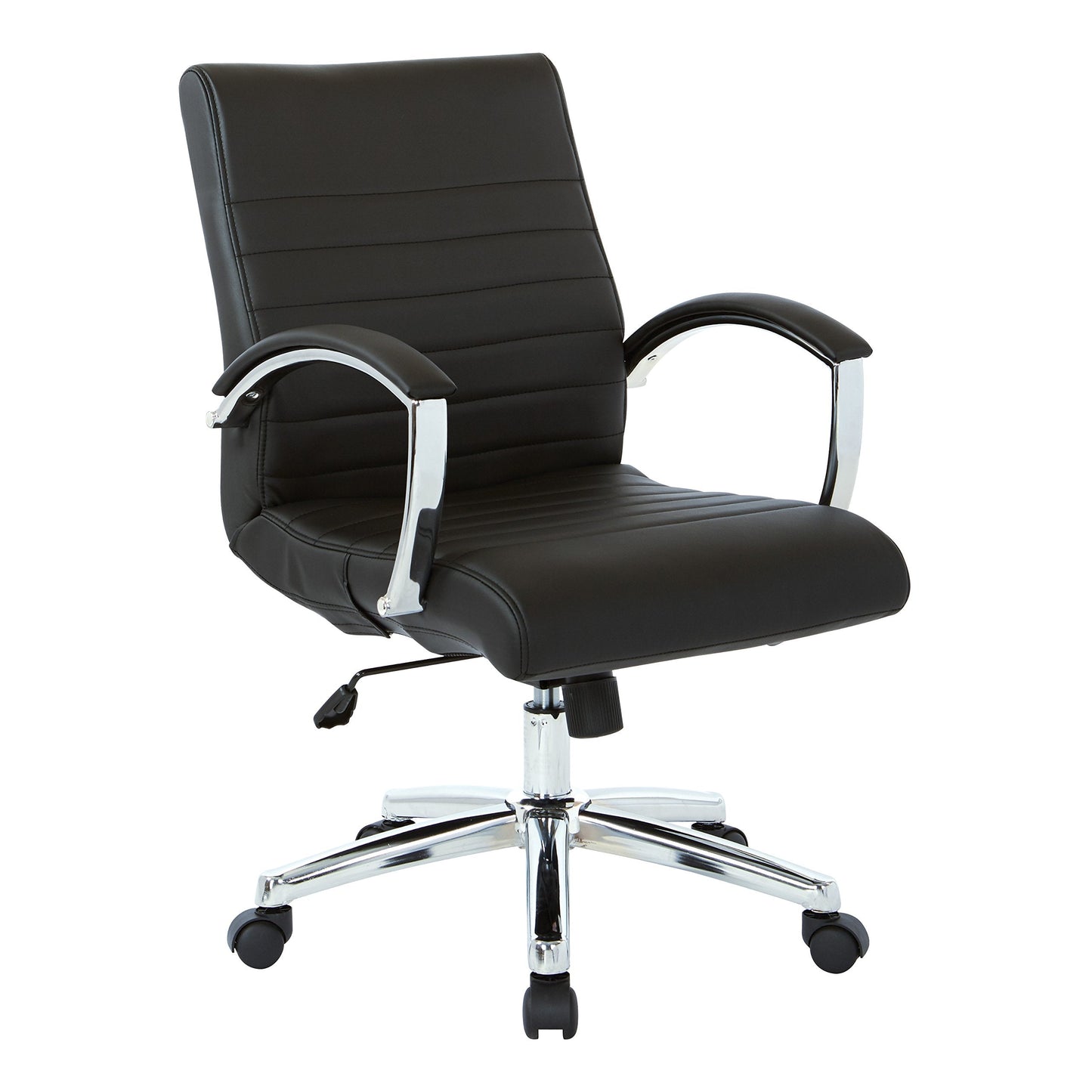 Office Star FL Series Executive Faux Leather Adjustable Office Chair with Built-in Lumbar Support, Low-Back, Black