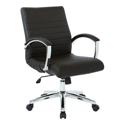 Office Star FL Series Executive Faux Leather Adjustable Office Chair with Built-in Lumbar Support, Low-Back, Black