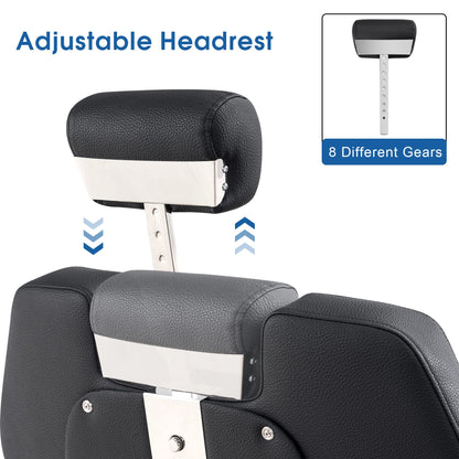 BarberPub Classic Modern Sturdy Heavy Duty Hydraulic Recline Barber Chair All Purpose Salon Home Beauty Spa Barbershop Styling Equipment, PVC Leather, Adult 9208 (Black)