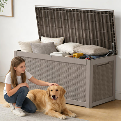 Decksplore 320 Gallon Outdoor Storage Box Resin Deck Box All Weather Waterproof Large Lockable Storage Container Deck Box for Patio Furniture, Garden Tools, Lockable, Grey
