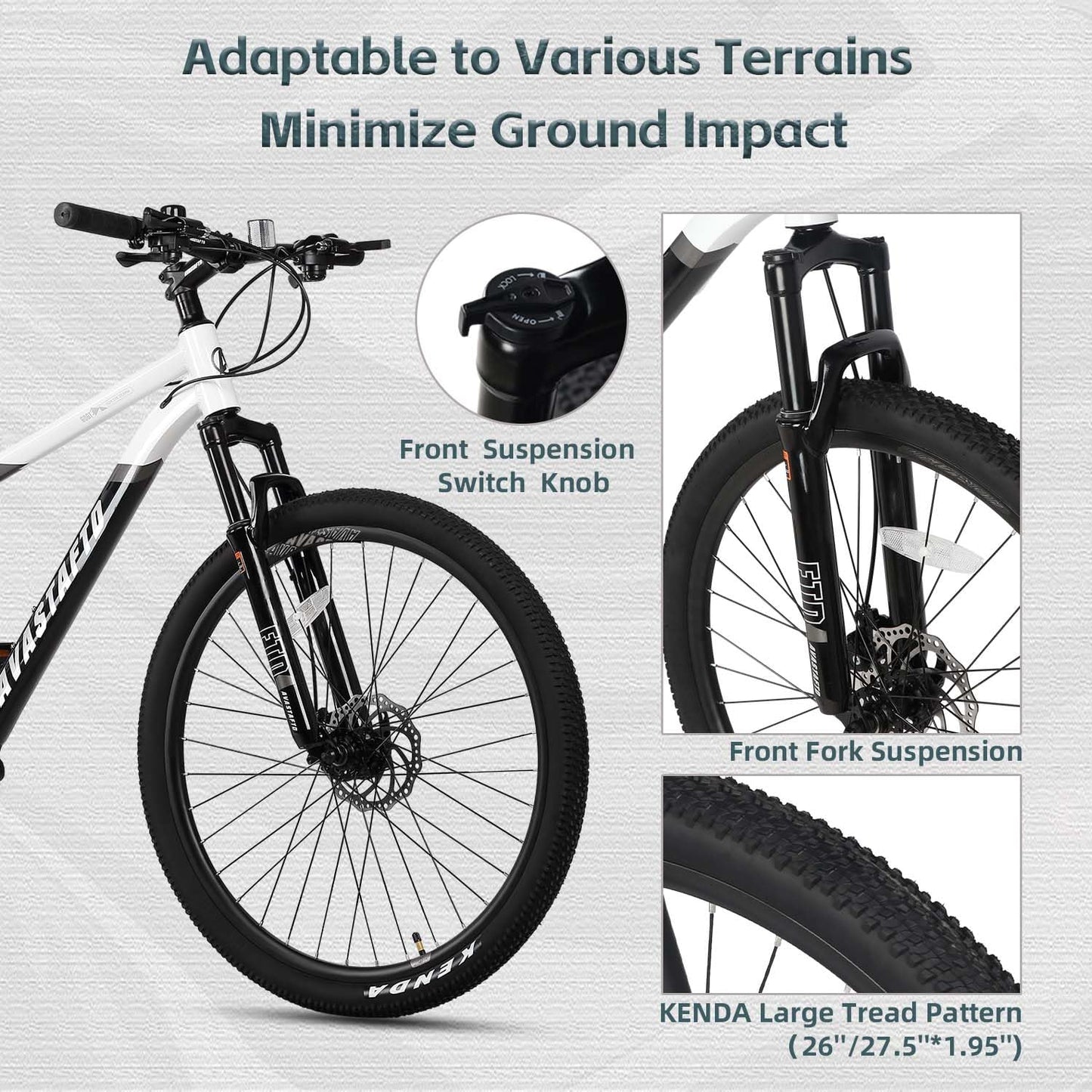 AVASTA 27.5-inch Mountain Bike for Man Male and Woman Female Adult with Lightweight Aluminum Alloy Frame and Dual Disc Brakes,Front Suspension,21-Speed Gear Shifters,Hidden Brake Cables,Color White