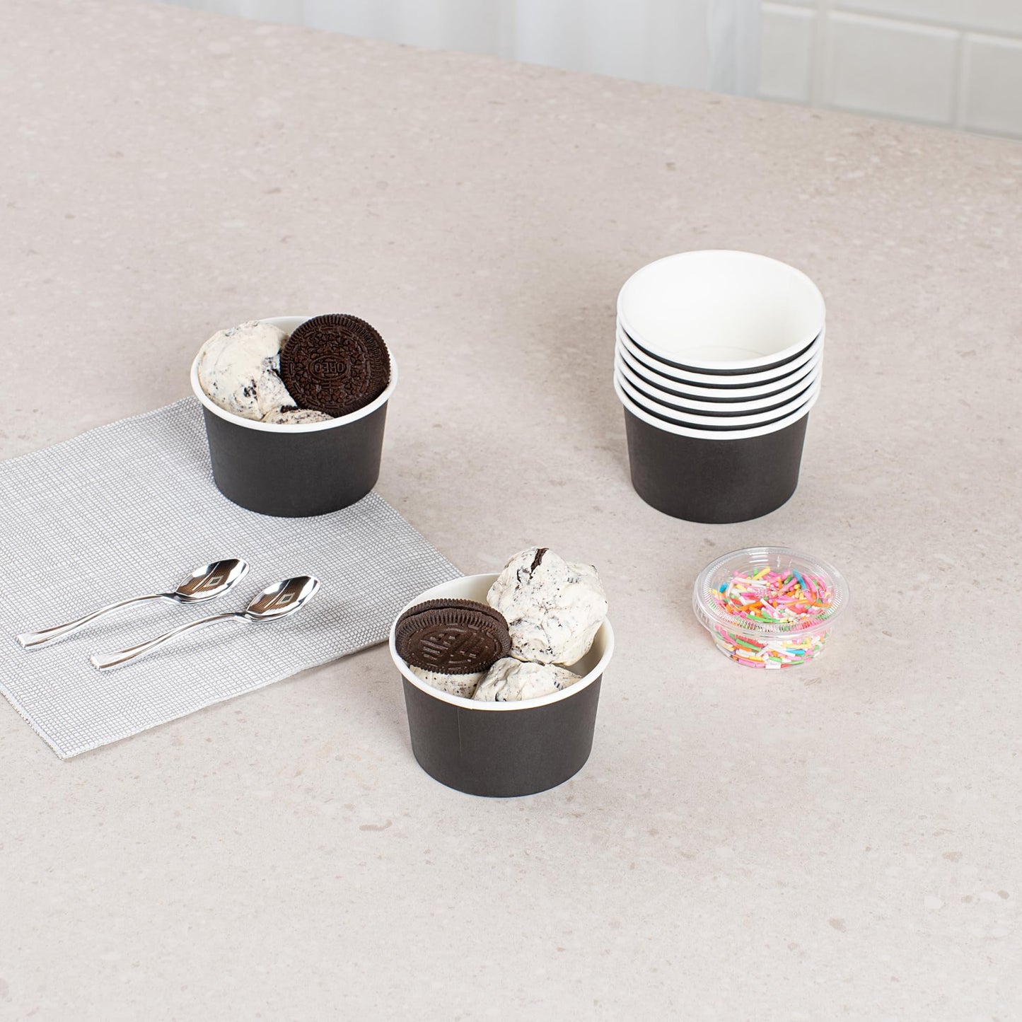 Coppetta 5-Ounce Dessert Cups, 200 Disposable Ice Cream Cups - Lids Sold Separately, Sturdy, Black Paper Frozen Yogurt Bowls, For Hot And Cold Foods, Perfect For Gelato Or Mousse - Restaurantware