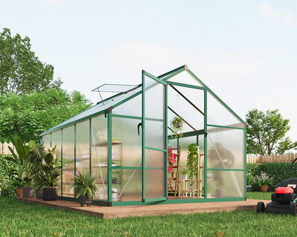 8x10 FT Greenhouse for Outdoors, Polycarbonate Greenhouse with Roof Vent, Ground Nails, Lockable Push Door, Aluminum Large Walk-in Green House for Outside Garden Backyard, Patio, Lawn, Green