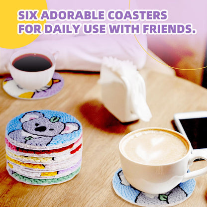 punch needle kit-6,embroidery kit for beginners,punch needle kits adults beginner,needles, curved scissors, a tool storage box, yarn, easy-to-follow instructions, and tutorial videos(6 animal coaster)