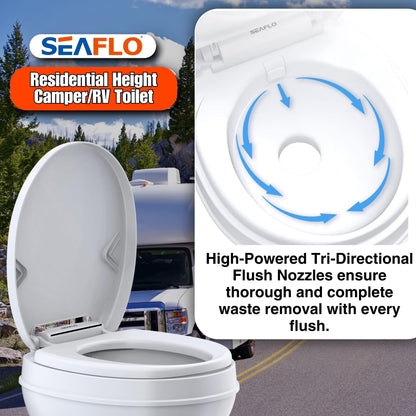 SEAFLO Residential Height Camper/RV Toilet with Sprayer Attachment, 18.5” Standard Height, Gravity Flush System, Foot Pedal Operation, Soft Close Seat, 4-Year Warranty (With Sprayer Attachment)