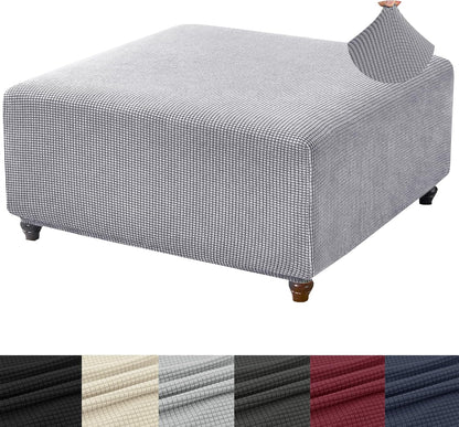 ANWUCHEN Ottoman Cover - Stretch Knitted Jacquard Square Slipcover - Soft Thick Storage Foot Stool Cover With Elastic