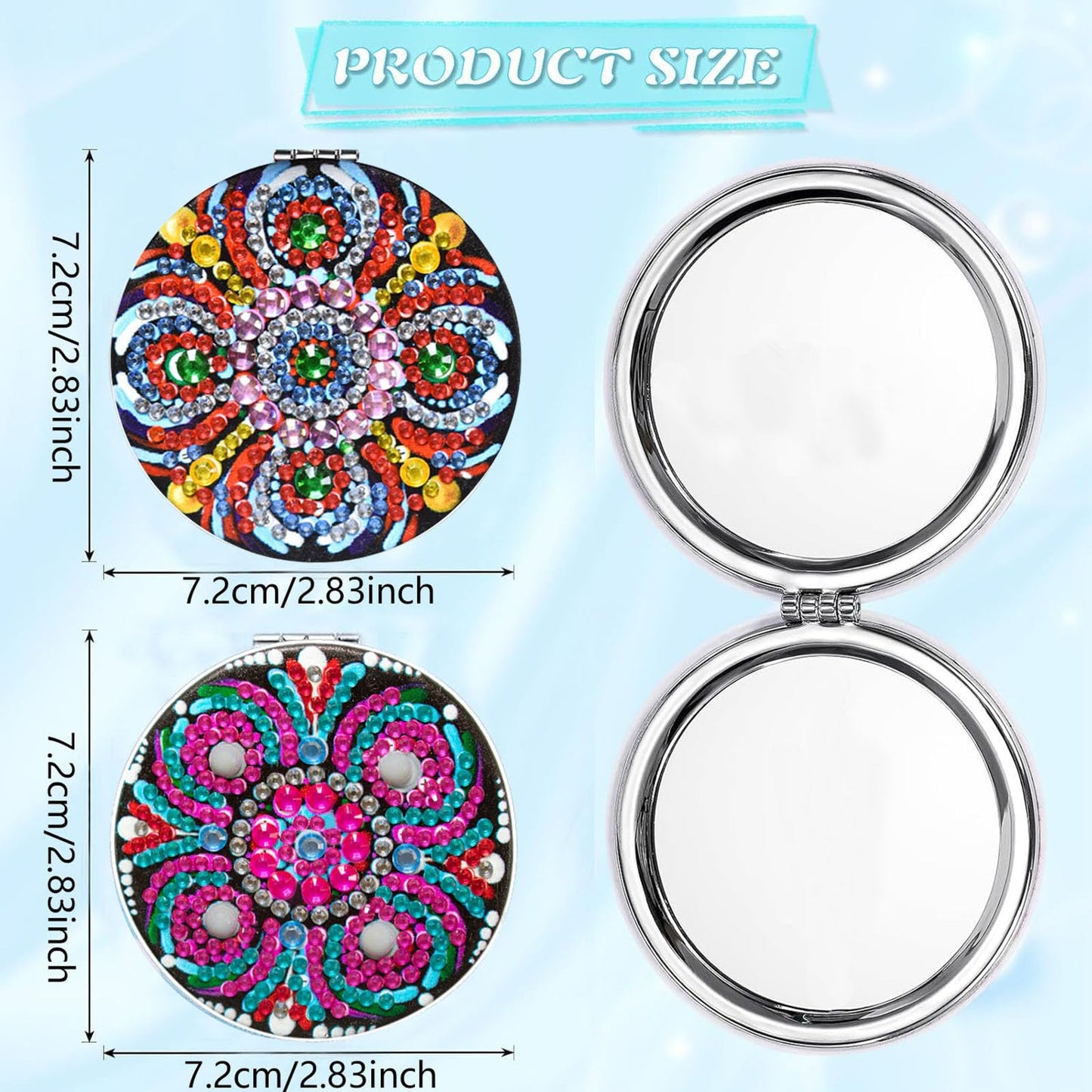 DDGYP 2 Pcs DIY Diamond Art Kits Compact Mirror, Diamond Painting Portable Pocket Mini Mirrors, Handmade Crafts for Women Daily Use & Gift Giving