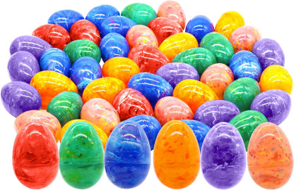 72 3.15" JOYIN Pcs Plastic Iridescent Printed Bright Easter Eggs Tall for Easter Hunt, Basket Stuffers Fillers