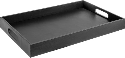 17.5"x12" Home Redefined Beautiful Modern Elegant Rectangle Classic Black Faux Leather Decorative Tray Ottoman Coffee