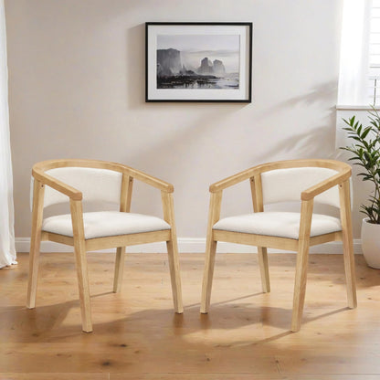 Christopher Knight Home Yunara Comfy Boucle Upholstered Dining Chairs Set of 2, Wooden Kitchen Chair with Curved Open Backrest, Mid Century Modern Living Room Chairs Set of 2, Beige + Oak