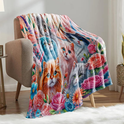 Mirelido Warrior Cat Quilt Throw Blanket with Cats Lovers Flannel Throw Blanket Merchandise Four Seasons Family Universal for All Seasons Living Bed Room Couch Picnic 50x40 Inch (Cat)