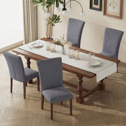 COLAMY Upholstered Parsons Dining Chairs Set of 6, Fabric Dining Room Kitchen Side Chair with Nailhead Trim and Wood Legs - Dark Grey