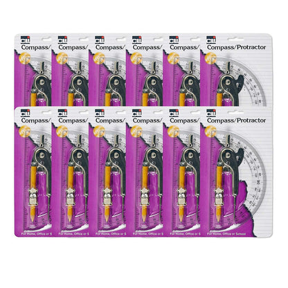 Charles Leonard Ball Bearing Compass and 6 Inch Protractor Combo Set, 12 Sets