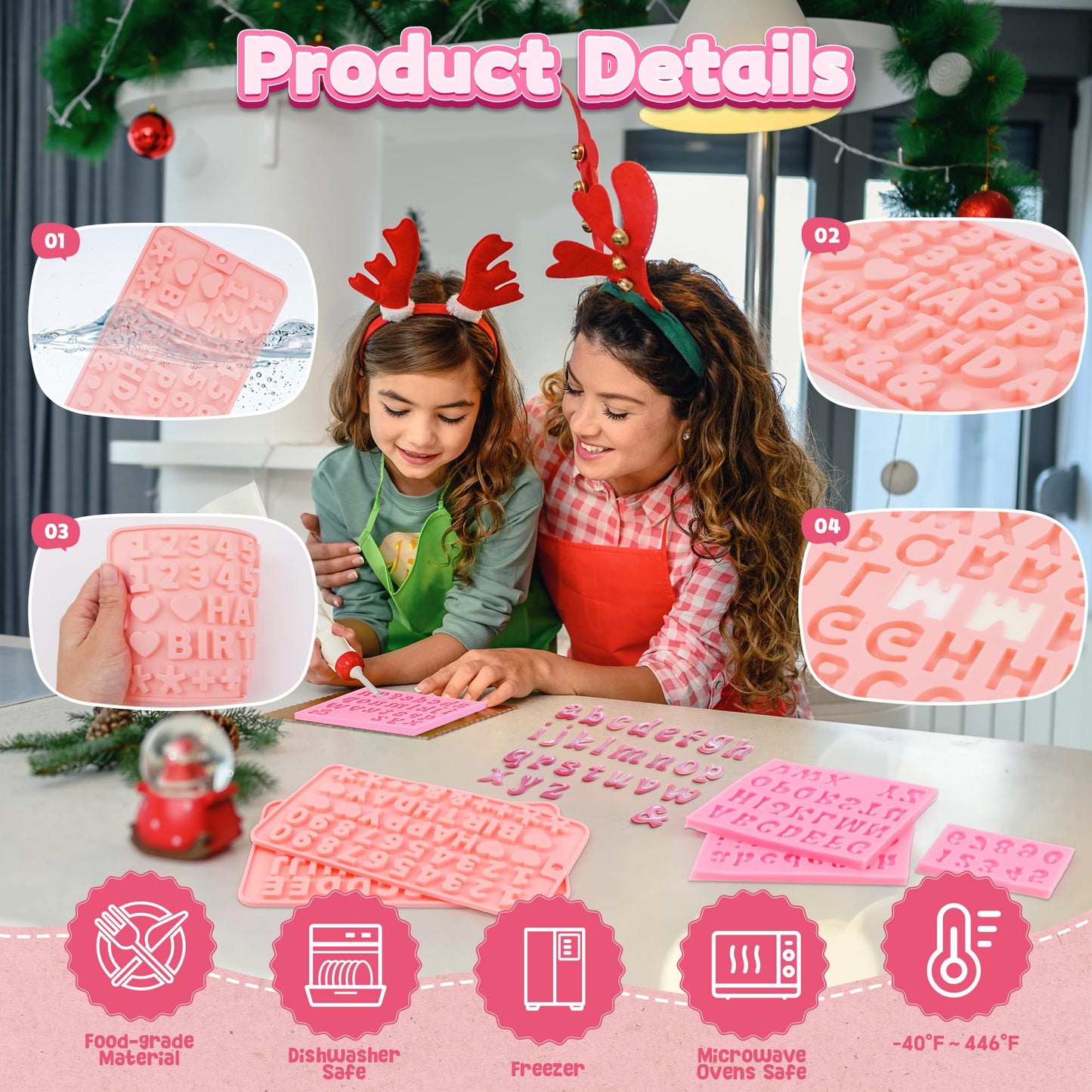 6PCS Chocolate Molds, Letters Numbers Silicone Chocolate Molds Reusable Alphabet Candy Molds with Happy Birthday Heart Shaped for Baking Desserts and Strawberries, Candy, Cake Decoration