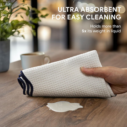 RECYCO Waffle Kitchen Towel Set of 2 - Quick Dry Microfiber Sustainable Dish Towels - Ultra Absorbent Reusable Cleaning Tea Towels - Lightweight Hand Towels,16”x 28”, Navy Blue