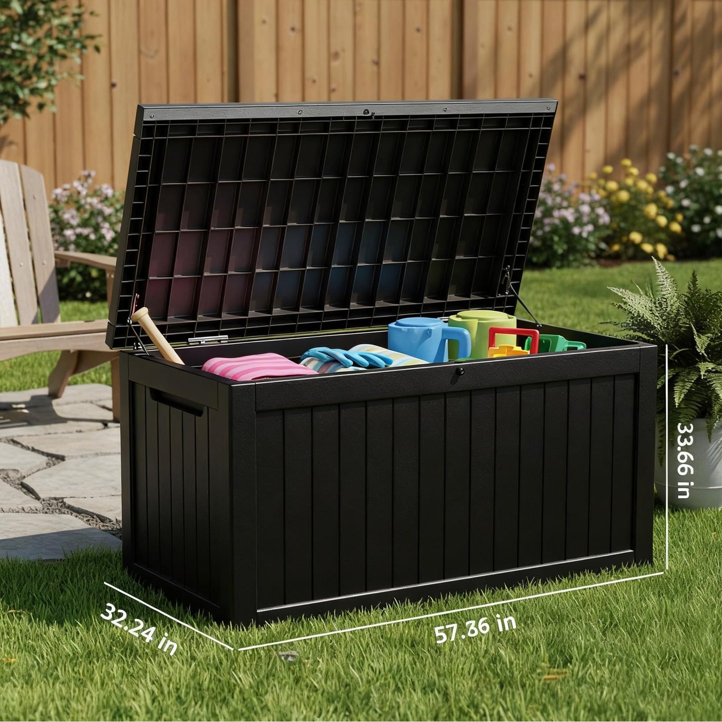 269 Gallon Large Outdoor Storage Box, Waterproof Deck Box with Lockable Lid, Resin Outside Storage Box for Patio Furniture, Pool Accessories, Garden Tools, Storage Bench for Backyard, Porch, Black