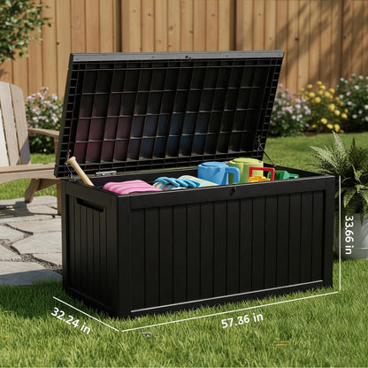 269 Gallon Large Outdoor Storage Box, Waterproof Deck Box with Lockable Lid, Resin Outside Storage Box for Patio Furniture, Pool Accessories, Garden Tools, Storage Bench for Backyard, Porch, Black