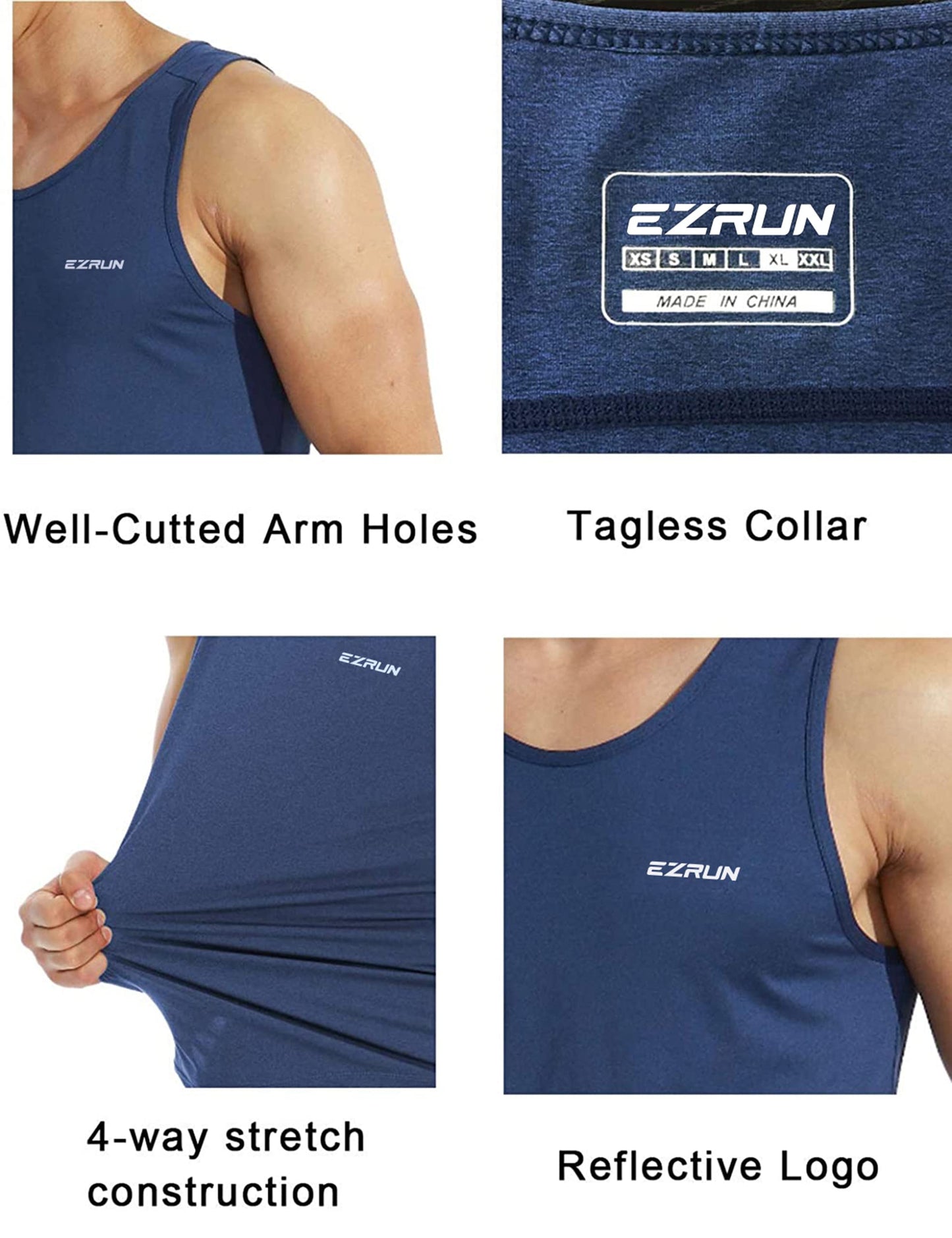 EZRUN Men's Quick Dry Sport Tank Top for Bodybuilding Gym Athletic Jogging Running,Fitness Training Workout Sleeveless Shirts(Blue,XL)