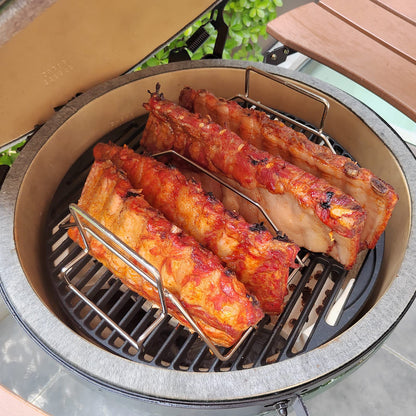 Quantfire Rib Rack and Turkey Rack for Smoking and Grilling, Stainless Steel Dual-Purpose Roasting Rack for L/XL Big Green Egg, Kamado Joe, and Other 18" Grills
