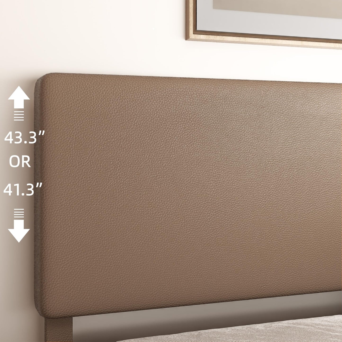 Mxhtcewz King Bed Frame with Adjustable Headboard, Faux Leather Upholstered Platform Bed Frame, No Box Spring Needed, Noise-Free, Easy Assembly, Brown