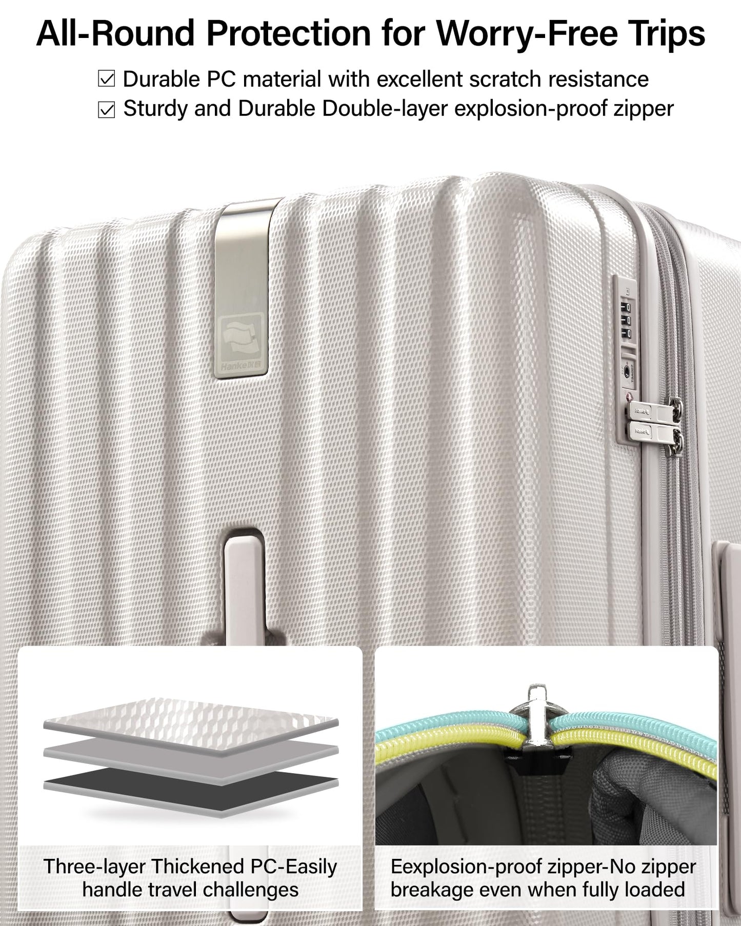 Hanke 29 Inch Plus Expandable Luggage Large Suitcases with Wheels,Checked Luggage Hard Shell Suitcases, PC Trunk Luggage Extra Large Suitcase with Lock for Women Men(Ivory White)