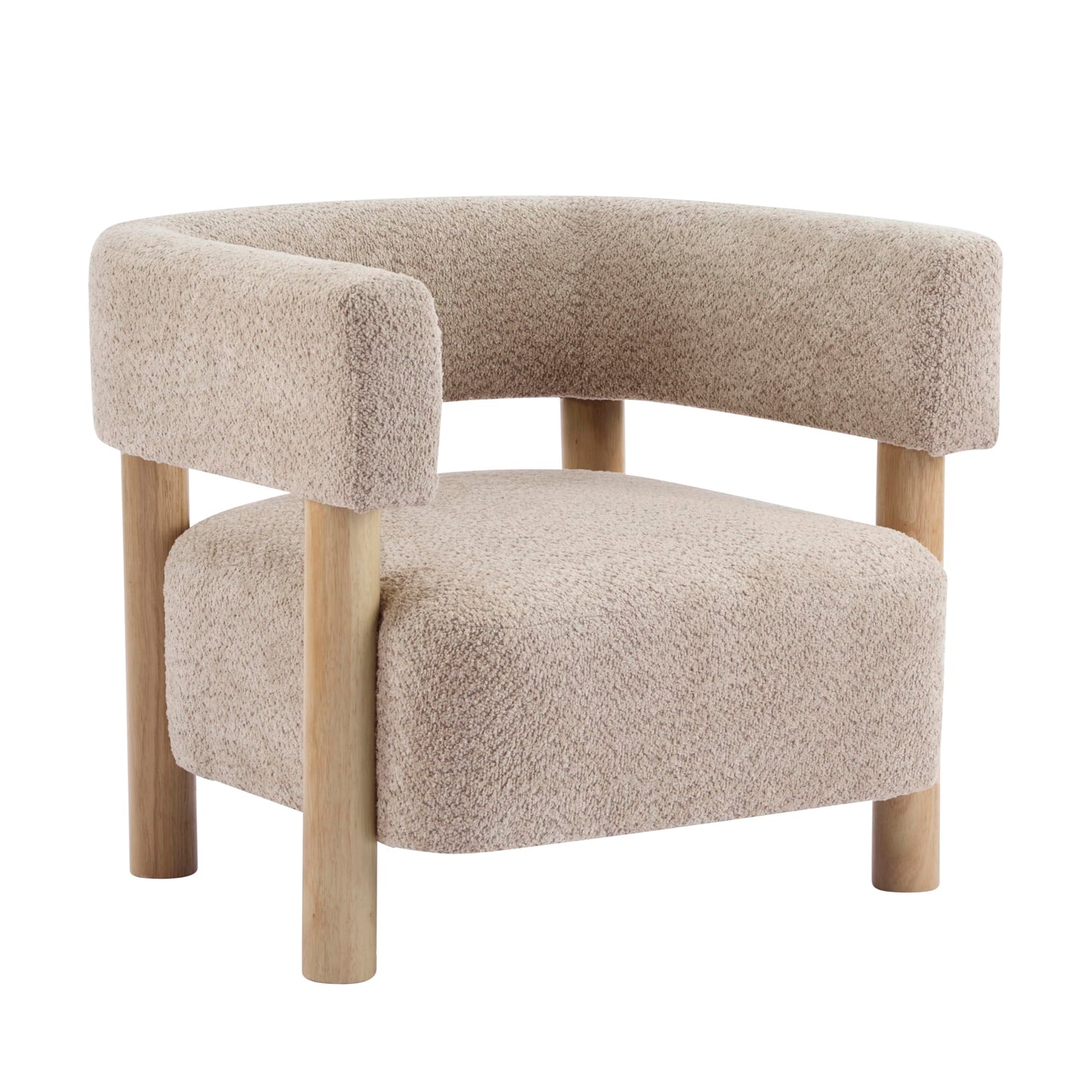 Christopher Knight Home Carly Low Profile Accent Chair, Round Backrest Side Chair, Living Room Armchair with Boucle Fabric Cushion, Comfy Reading Chair for Bedroom, Wooden Single Lounge Sofa, Wheat