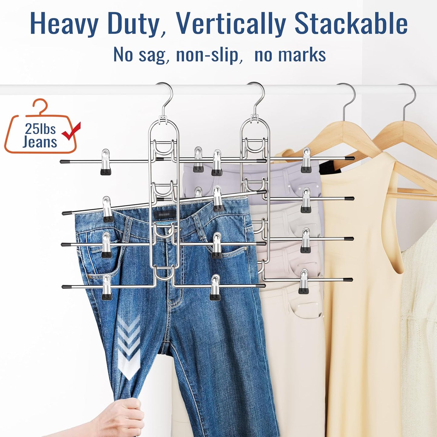 Skiennix Pants Hangers - Upgraded Detachable Space-Saving Clips for Skirts, Shorts & Trousers - Heavy Duty Design