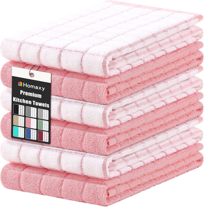 16"x 28", 390 6 Pack Homaxy Premium Cotton Kitchen Towels Large Natural Ring Spun GSM Dish Towels, Super Absorbent