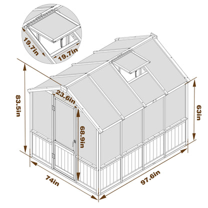 BlueWish 6x8FT Greenhouse, 6mm Polycarbonate Greenhouses with Cedar Frame, Wood Greenhouse with Adjustable Vent, Green House for Outside, Garden, Backyard