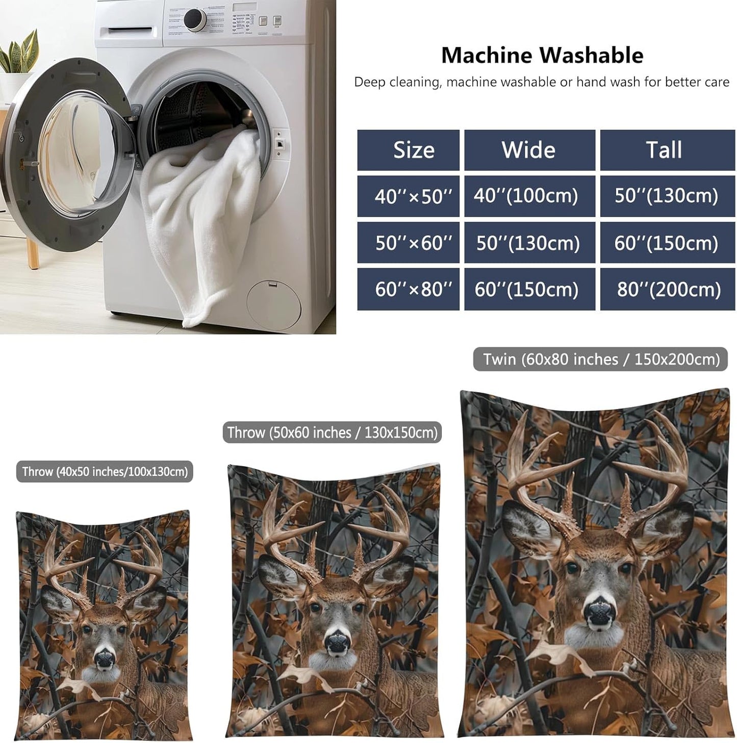 Camo,80"x60" KOYI Camo Gifts for Men, Camo Buck Blanket, Realistic Camo Leaves with Deer Blanket, Deer Gifts for Men