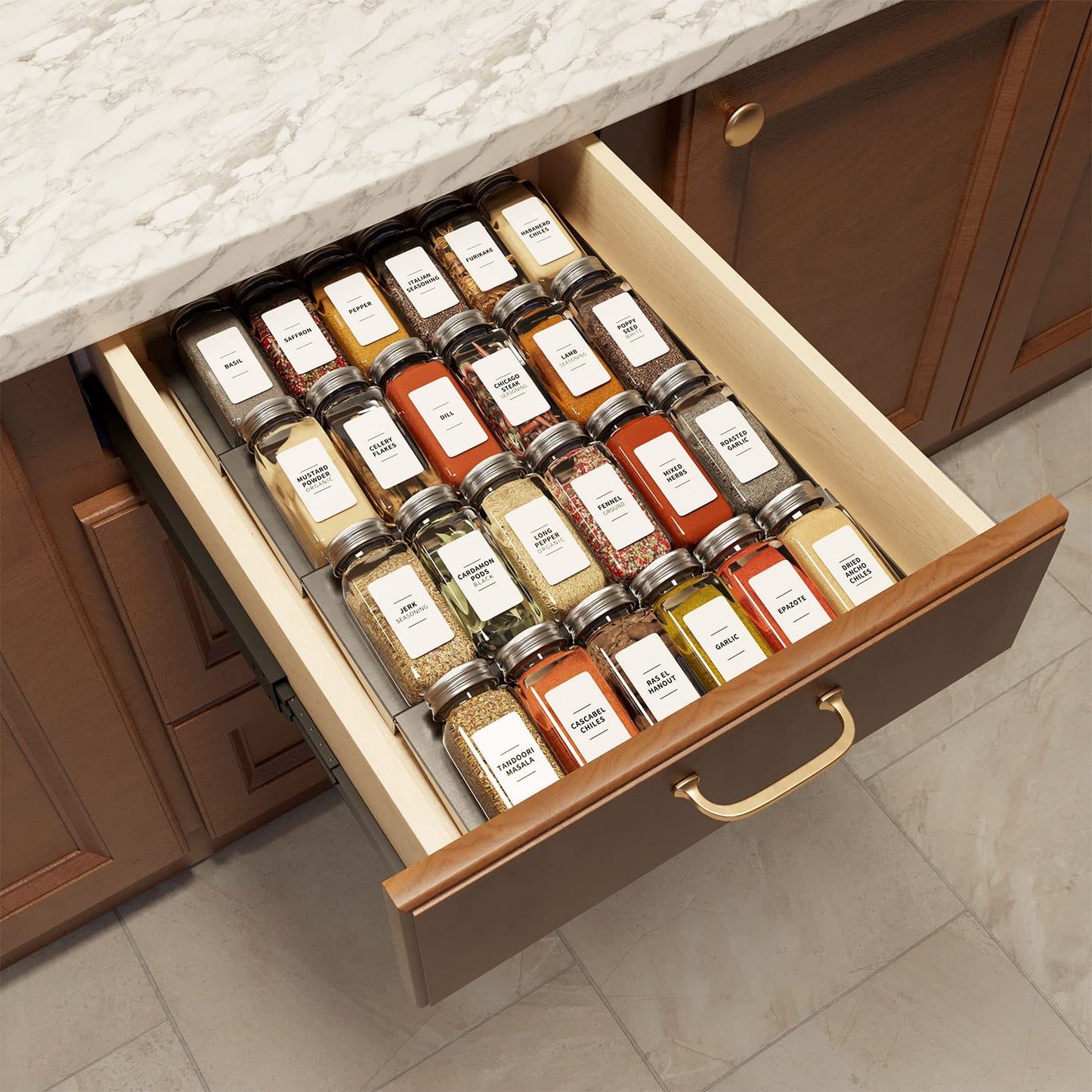 SpaceAid 24 Pcs Spice Jars with Labels, Empty 4oz Glass Spice Bottles, Minimalist Farmhouse Spice Labels Stickers with Funnel, Seasoning Containers for Spice Rack, Cabinet and Drawer
