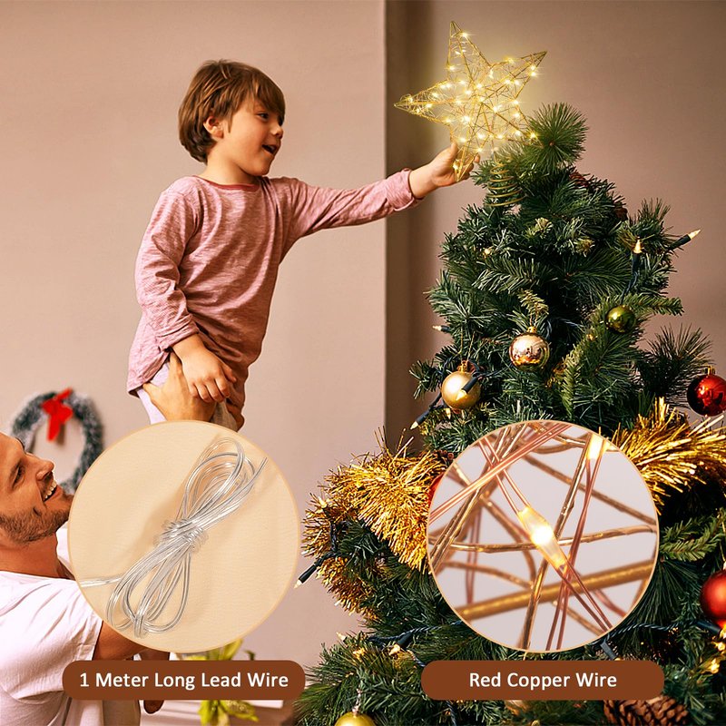 Verdenu 10'' Christmas Tree Topper Lighted in 8 Modes, Christmas Star Tree Topper with 40 LED Lights, Metal Star Tree Topper with Remote Control for Christmas Decorations, Home Decorations (Gold)