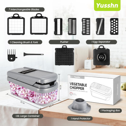 Vegetable Chopper,12-in-1 Multifunctional Food Chopper,Professional Onion Chopper with 7 Blades,Vegetable Cutter with Container for Salad,Potato,Carrot,and Garlic Essential Kitchen Tool (Silver black)