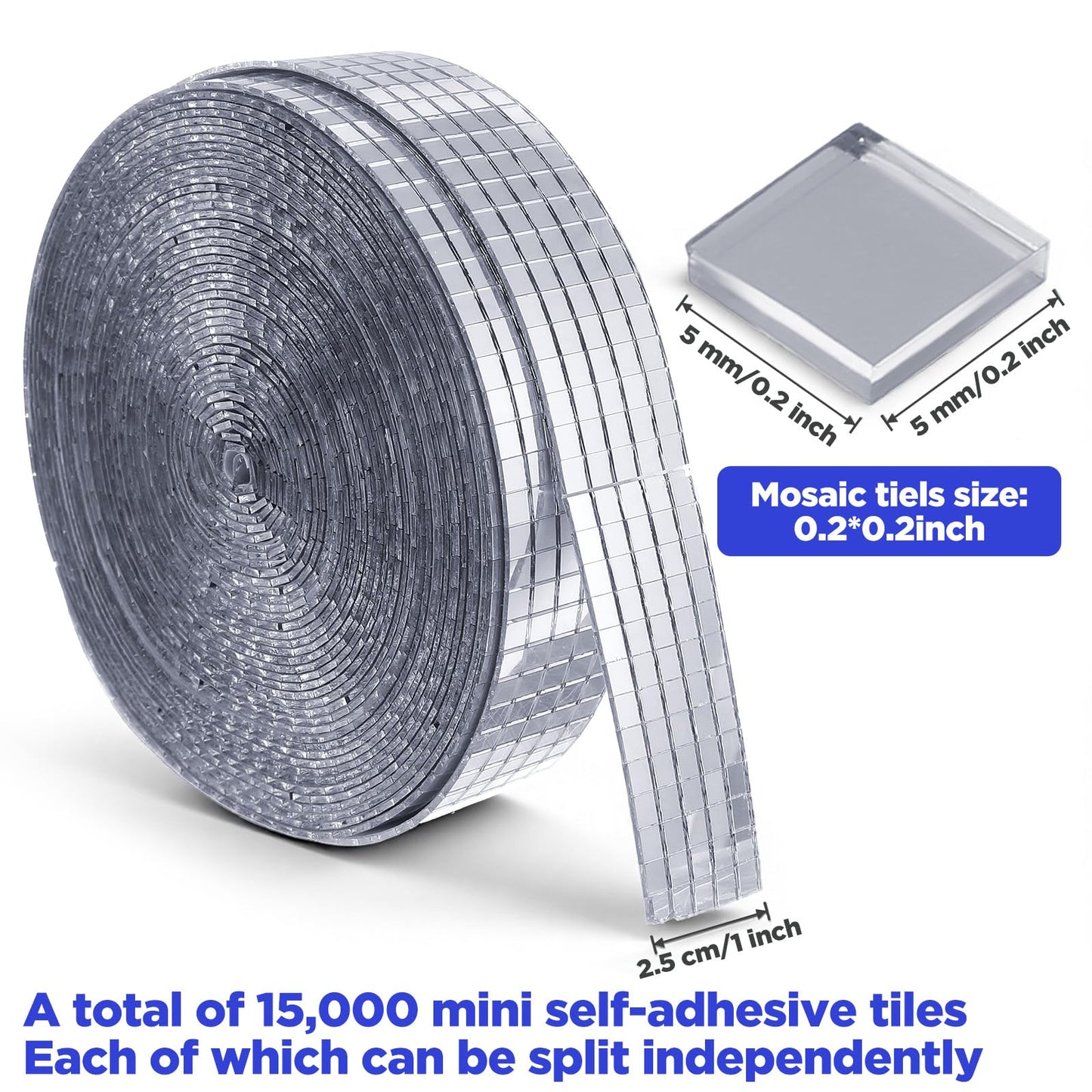 Afcabakila 15000PCS Disco Ball Mirror Tiles Self Adhesive Mosaic Tiles for Crafts, 5x5 mm Disco Ball Tapes Stickers Small Square for Interior, Vases, Photo Frames,and DIY Decoration Accessory