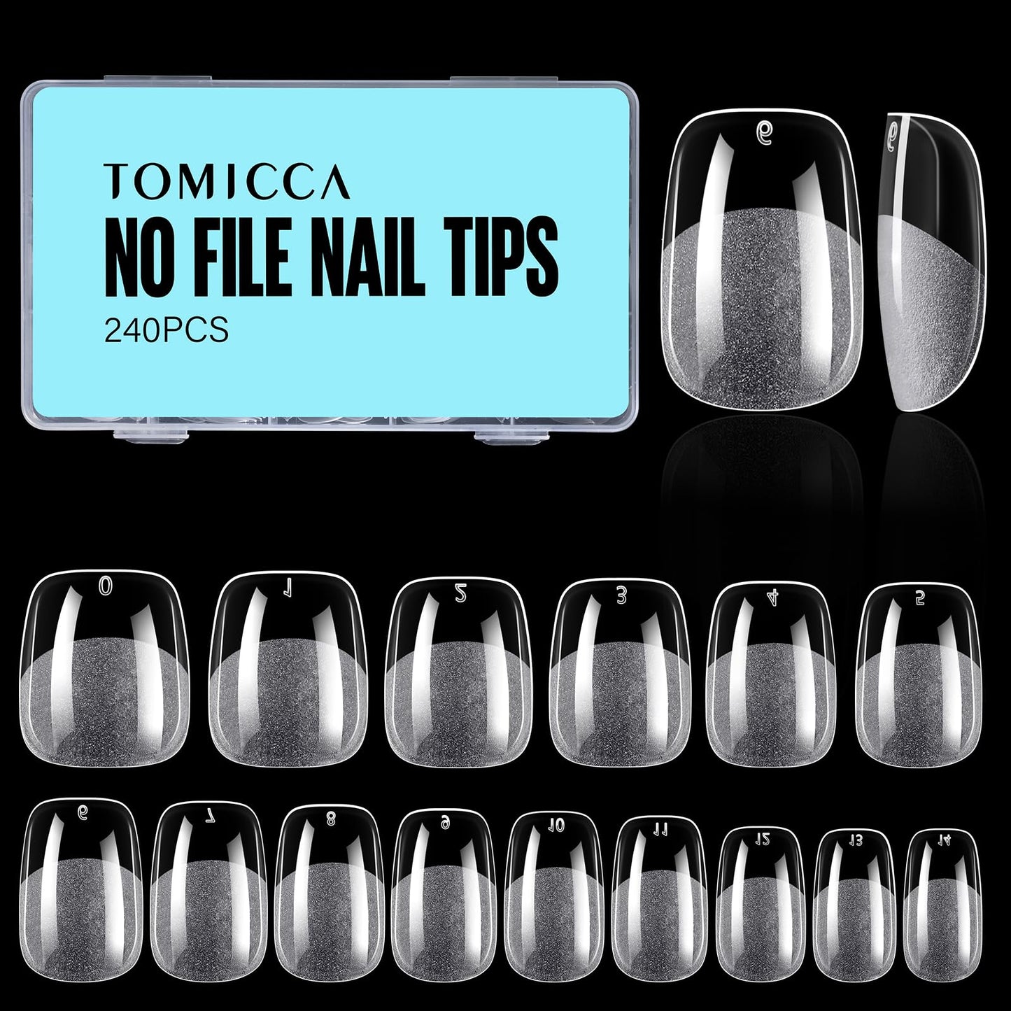 TOMICCA Short Nail Tips Extra Short Square Nail Tips, 192Pcs Fake Nails 12 Sizes Acrylic Clear Nails for Beginner and Professional DIY Gel Nails Salon