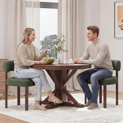 smartue Wooden Dining Chairs Set of 6, Upholstered Kitchen Chairs with Solid Wood Legs, Mid Century Dining Room Chair with Ergonomic Curved Backrest for Kitchen Dining Vanity, Green