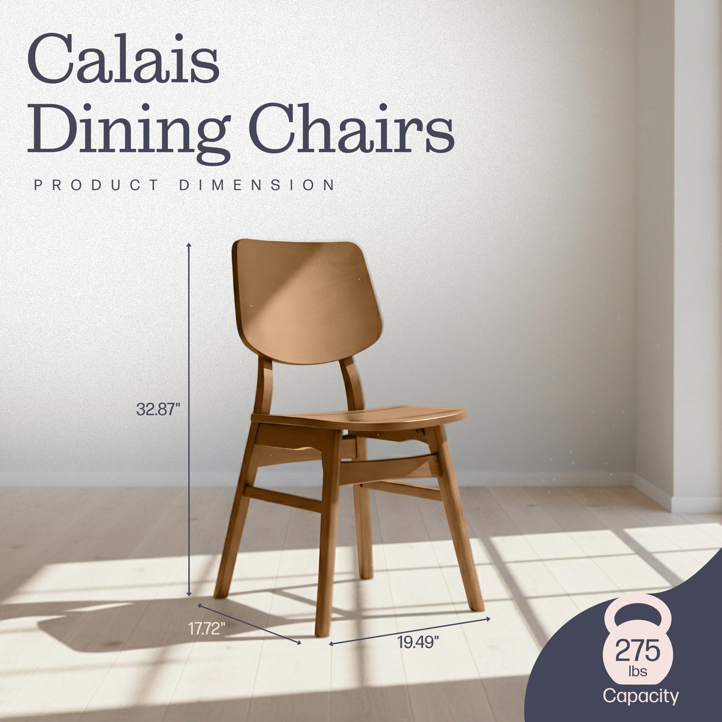 Alaterre Furniture Calais Mid Century Modern Dining Chairs Set of 6 - Solid Wood Chair Set with Armless Design - Mid Century Modern Furniture for Dining Room and Kitchen (Pecan Finish)