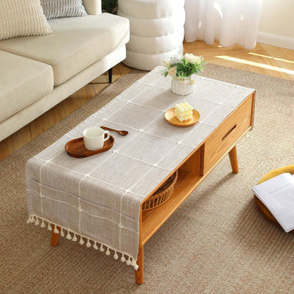 20x64 Inch SIELUNO Rustic Farmhouse Rectangle Coffee Table Cover - Cotton Linen Waterproof Cloth With Pockets