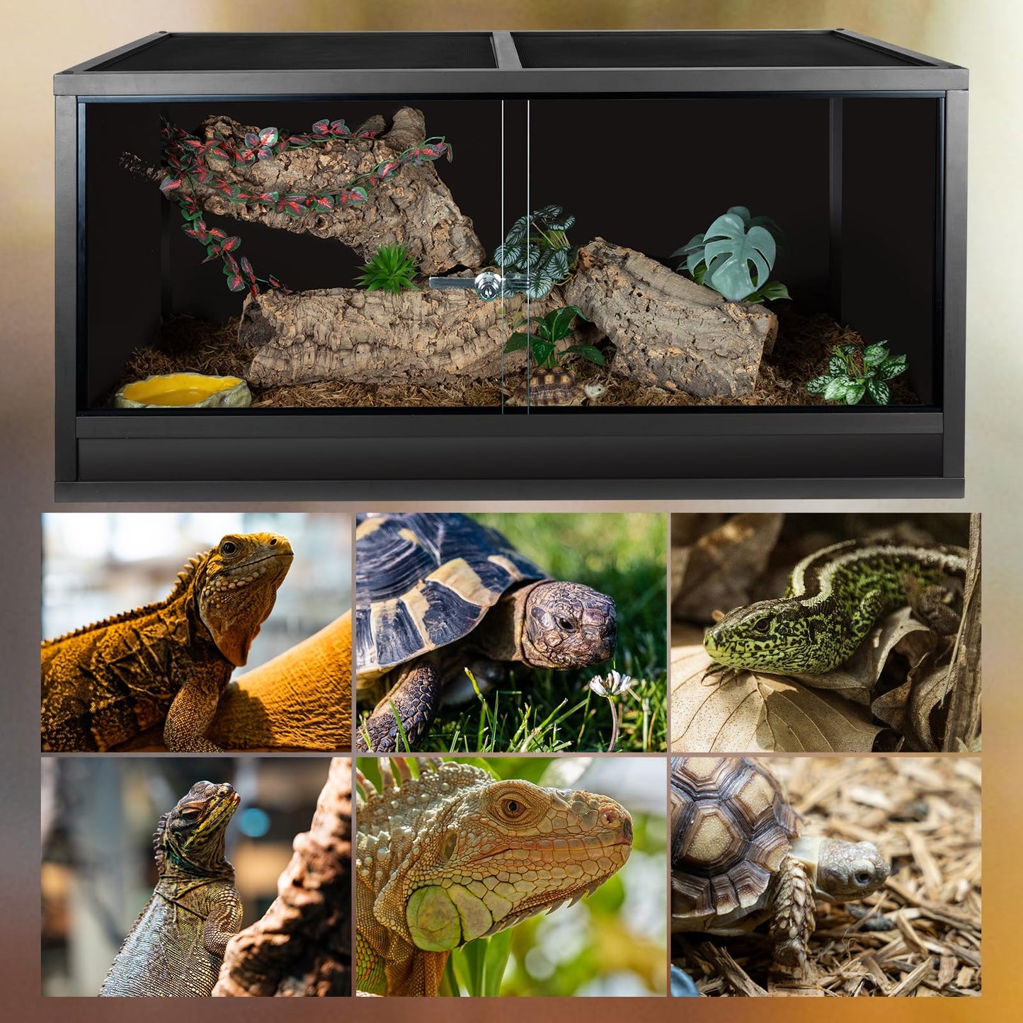 REPTI ZOO Reptile Enclosure 48x24x24 inch, 4x2x2 120 Gallon Bearded Dragon Tank, Reptile Terrarium for Ball Python Snake Gecko Turtle, Light Weight Wooden Habitat Cage