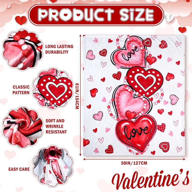 Buryeah 50'' x 60'' Throw Blanket Plush Warm Christmas Winter Decor for Sofa Couch Bed(50 x 60 Inch,Valentine Heart)