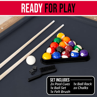 GoSports 8 ft Portable Pool Table - No Assembly Required Folding Billiard Table in Oak