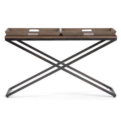 SIMPLIHOME Damien SOLID AGED ELM WOOD and Metal 50 inch Wide Modern Industrial Console Table in Distressed Natural Elm for the Living room Entryway and Bedroom