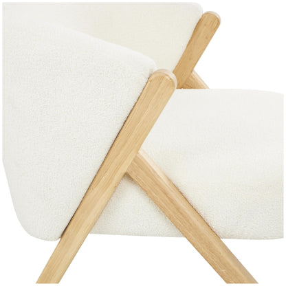 Deco 79 Polyester Living Room Accent Chair Rounded Boucle Side Chair with Angled Wooden Legs, Corner Chair 27" x 26" x 28", White