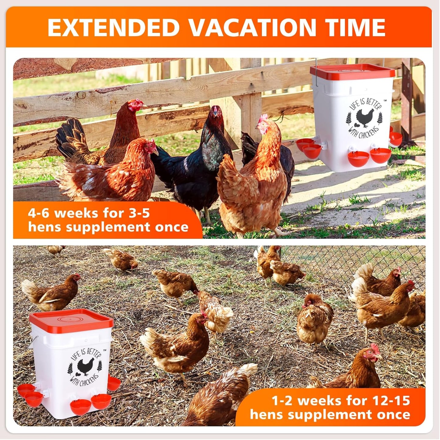 5 6 Tgeyd Chicken Waterer Gallon, with Enlarge Automatic Water Cups, Large Cicken Waterer for Chicken Duck and Goose