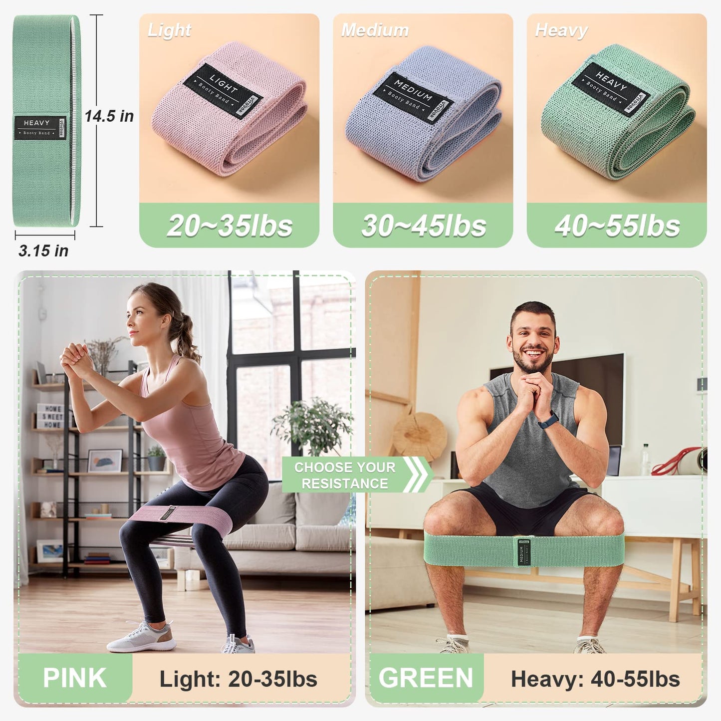 Booty Bands Set, Resistance Bands for Working Out, Exercise Bands for Women and Men Legs and Butt, Stretch Bands for Pilates, Yoga Starter Set