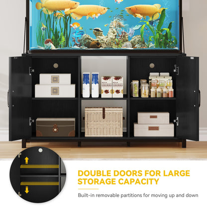 DWVO 40-120 Gallon Fish Tank Stand with Power Outlets, Heavy Duty Aquarium Stand with Storage, Metal Reptile Terrariums Table for Turtle Accessories Storage,1100LBS Capacity, Black